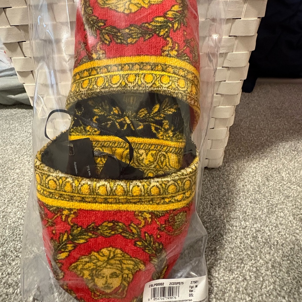Versace Red and Gold Patterned Slippers - Picture 3 of 5
